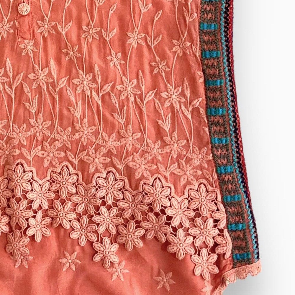 Johnny Was embroidered Malin tank, Ladies XS coral sleeveless floral boho top - Picture 13 of 14